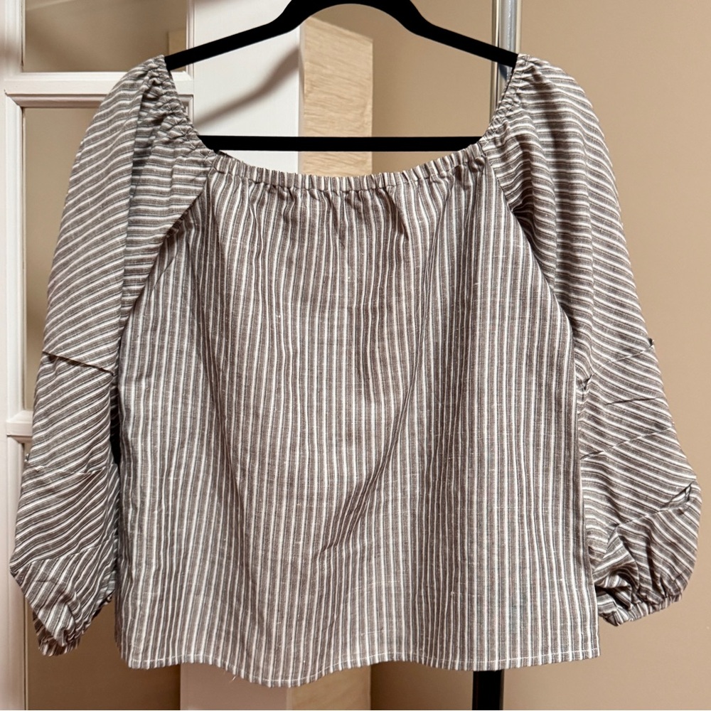 Stores Women's Cotton/Linen Puffy Sleeve Blouse